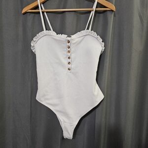 Hayden cheeky sz L white Henley one piece swimsuit
